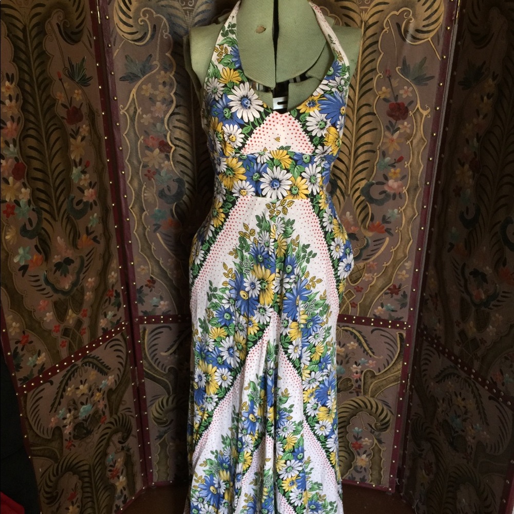 Anthropologie White Sunflower Halter Dress NWT